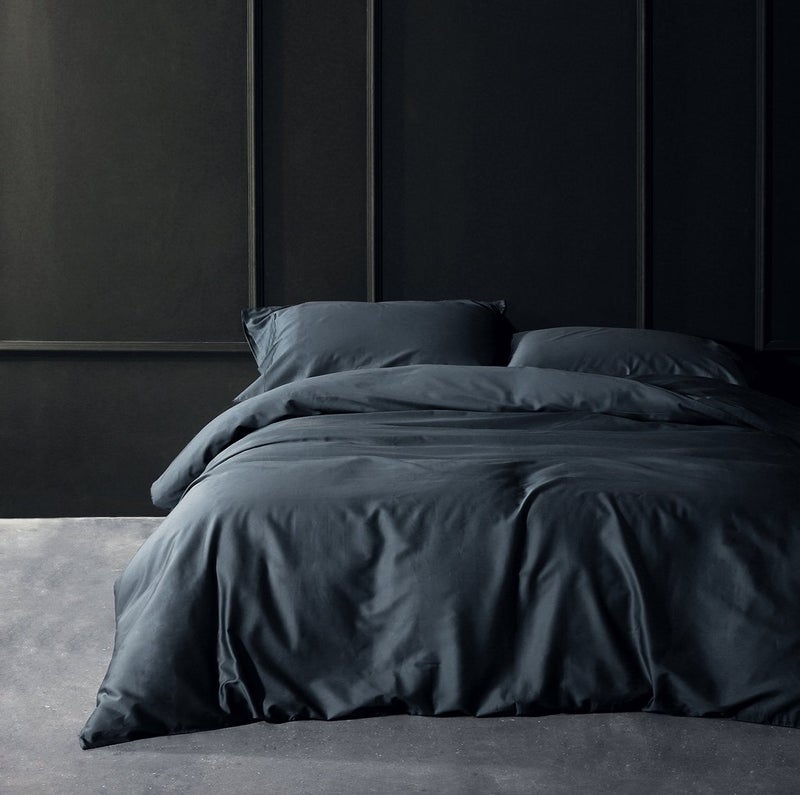 Eikei Solid Color Egyptian Cotton Duvet Cover Luxury Bedding Set High Thread Count Long Staple Sateen Weave Silky Soft Breathable Pima Quality Bed Linen (Dark Slate, Queen) - Image 1